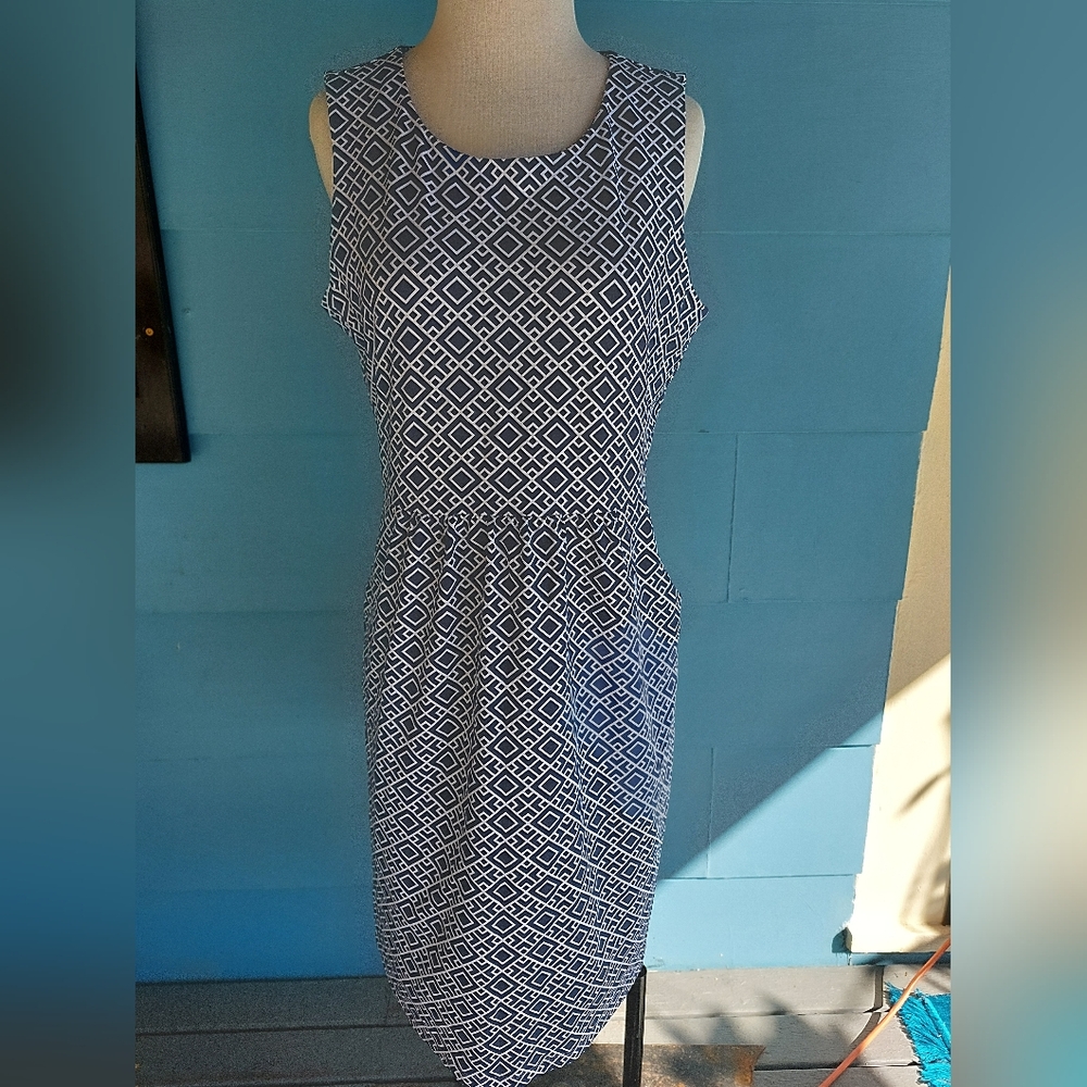 Navy and White Diamond Midi Dress